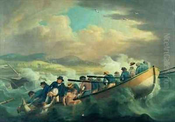 Survivors from a shipwreck off the Isle of Wight being rescued by the crew of HMS Juno Oil Painting by Robert Dodd