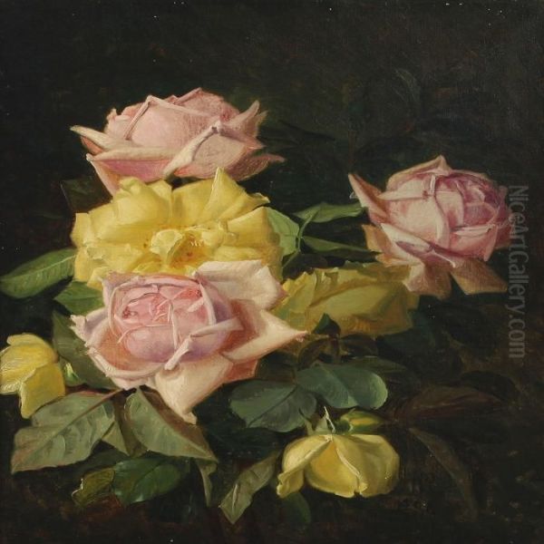 Still Life With Roses Oil Painting by Niels Peter Rasmussen