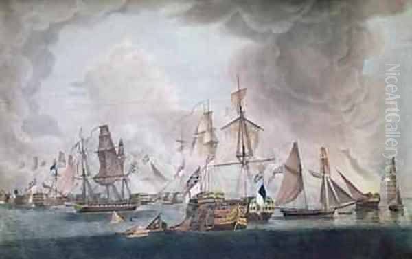 The Defeat of the Combined Forces of France and Spain at the Battle of Trafalgar in 1805 Oil Painting by Robert Dodd