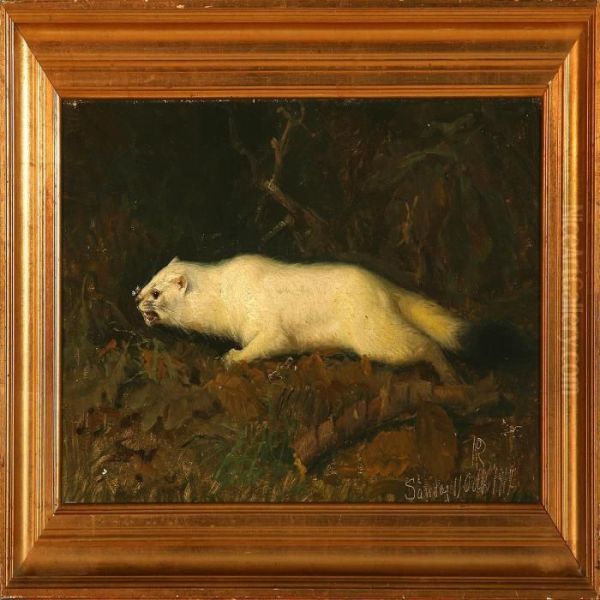 A White Mink Oil Painting by Niels Peter Rasmussen