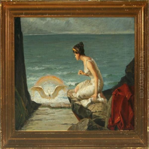 Leda Og Svanen Oil Painting by Niels Peter Rasmussen