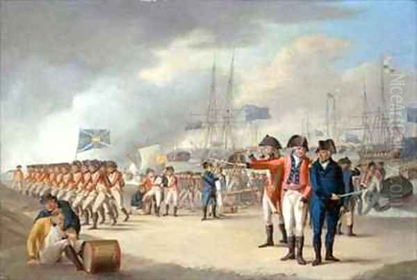 Landing of British troops under Sir Ralph Abercromby 1734-1801 on the island of Texel Holland Oil Painting by Robert Dodd