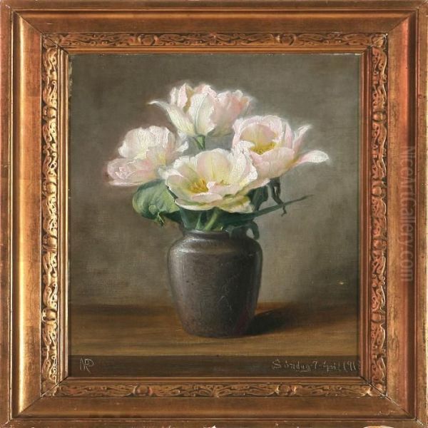 Flowers In A Vase Oil Painting by Niels Peter Rasmussen