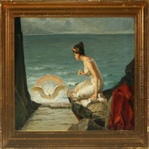 Leda Og Svanen Oil Painting by Niels Peter Rasmussen