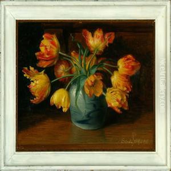 Orange Tulips In A Vase Oil Painting by Niels Peter Rasmussen