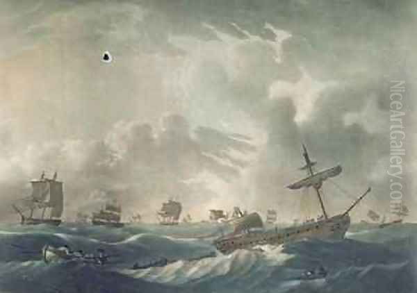 The Ramillies Waterloggd with her Admiral and Crew quitting the Wreck Oil Painting by Robert Dodd