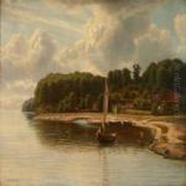 Coastal Scenefrom Strandmollekroen In, Klampenborg In Denmark Oil Painting by Eiler Rasmussen-Eilersen