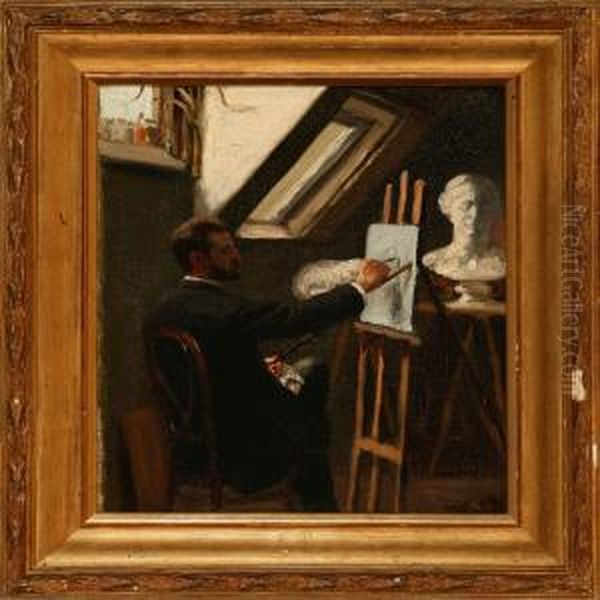 An Artist Inhis Studio, Presumably A Self-portrait Oil Painting by Eiler Rasmussen-Eilersen