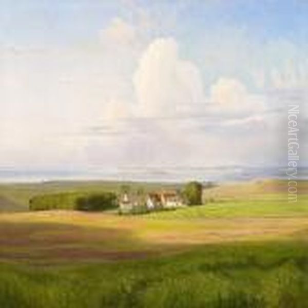 View From Adanish Landscape With Minor Manor House Oil Painting by Eiler Rasmussen-Eilersen