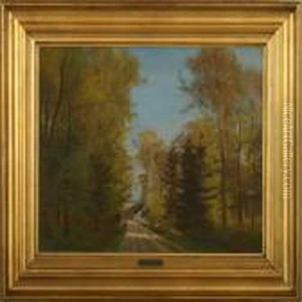 Forrest Scenery With House Oil Painting by Eiler Rasmussen-Eilersen