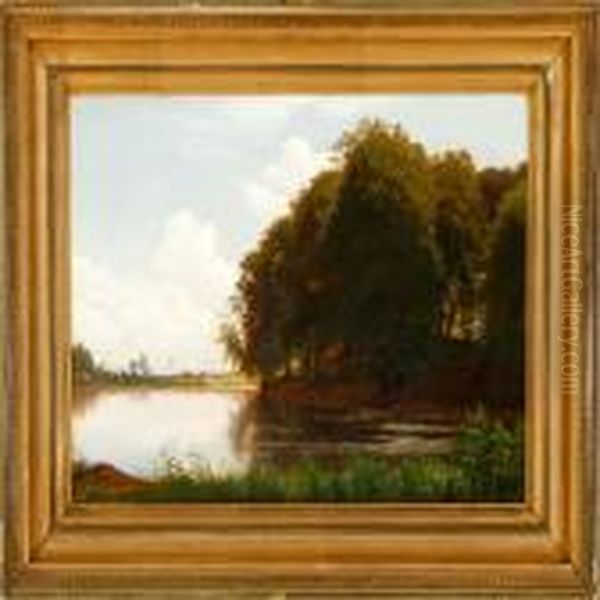 Danish Summer Landscape With Trees At A Canal Oil Painting by Eiler Rasmussen-Eilersen