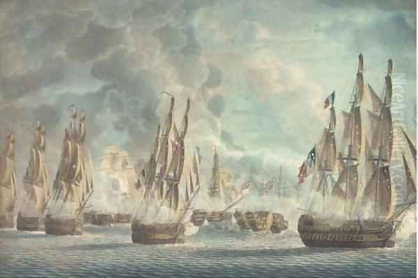 The Battle of Trafalgar, 21st October 1805, Admiral Dumanoir's squadron fleeing the scene late in the day Oil Painting by Robert Dodd