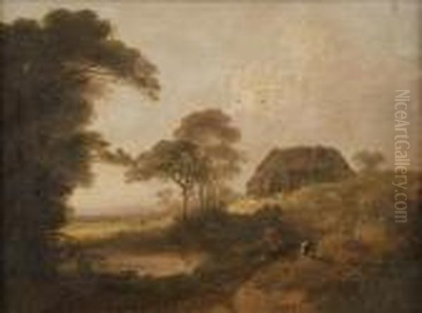 Figures In A Landscape Oil Painting by John Rathbone