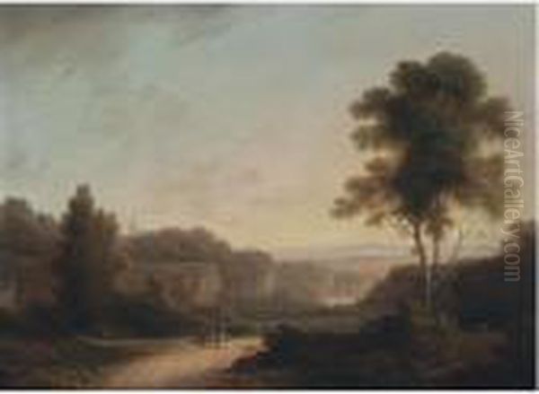 An Extensive Landscape With Figures In The Foreground Oil Painting by John Rathbone