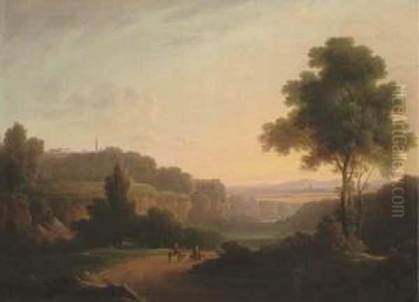 An Italian Landscape With A Monastery Oil Painting by John Rathbone