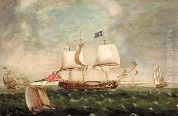 A British frigate in two positions in the Channel off Dover Oil Painting by Robert Dodd