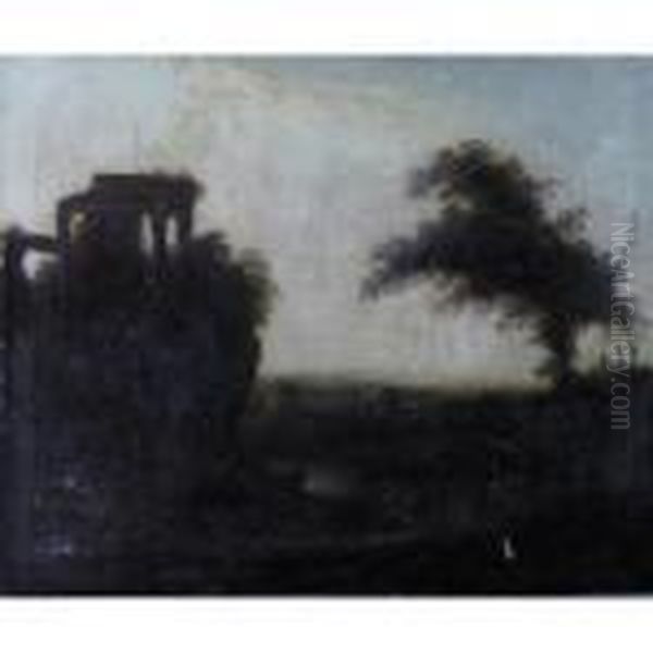 Italianate Landscape With A Temple Oil Painting by John Rathbone