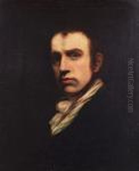 Portrait Of John Opie, Bust-length, In A Black Coat And White Cravat Oil Painting by John Rathbone