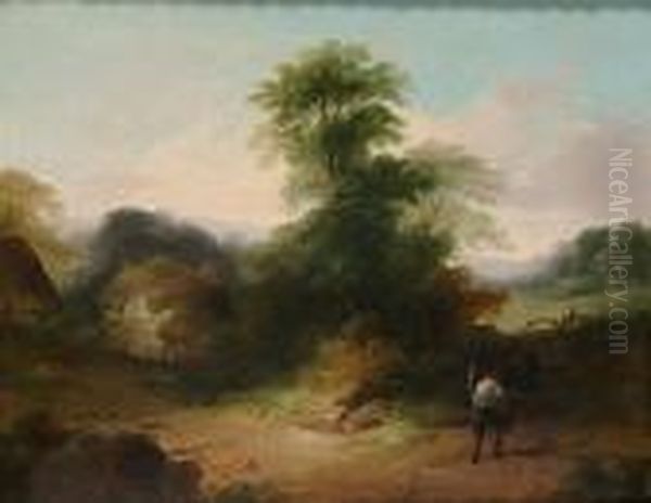 Country Landscape With A Figure In The Foreground Oil Painting by John Rathbone