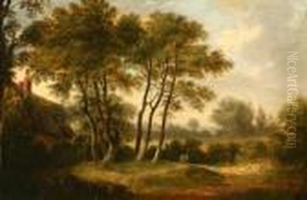 Woody Landscape With Cottage Oil Painting by John Rathbone