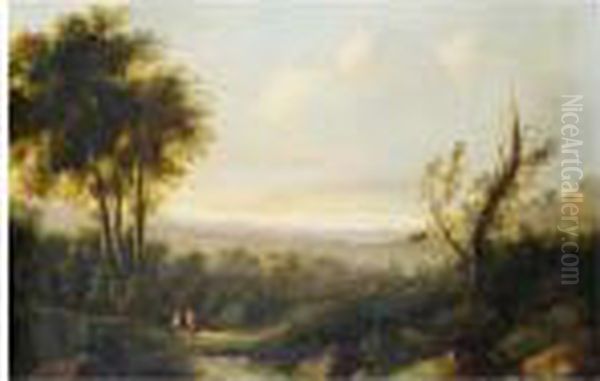 Landscape At Sunset Oil Painting by John Rathbone