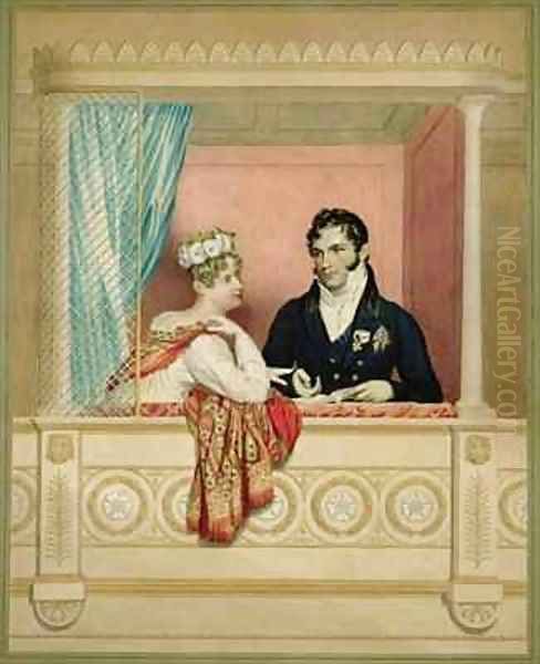 Princess Charlotte Augusta of Wales 1796-1817 and Prince Leopold of Saxe Cobourg Gotha 1790-1865 in their Box at Covent Garden Oil Painting by George Dawe