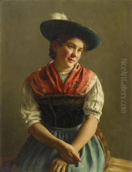 A Peasant Dirndl Oil Painting by Emil Rau