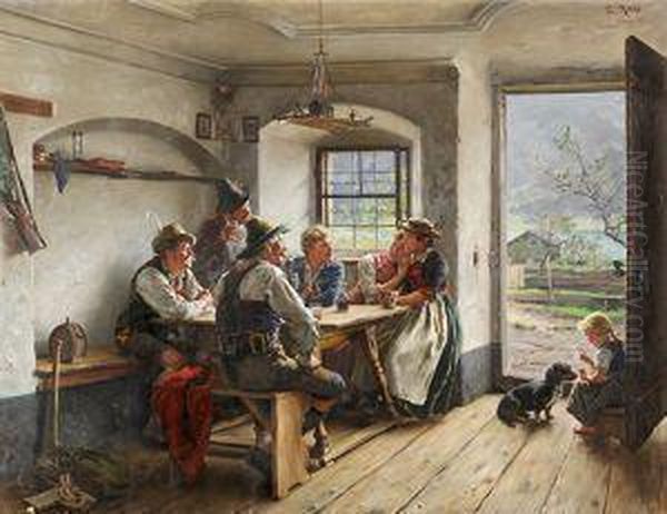 Schakerei In Der Bauernstube Oil Painting by Emil Rau