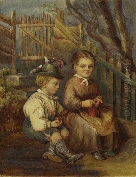 Kinderdarstellung In Landlicher Tracht Oil Painting by Emil Rau