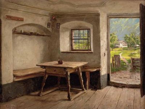 Bauernstube In Grosgmein Oil Painting by Emil Rau