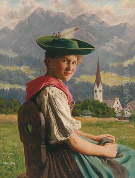 Junges Madchen In Tracht Oil Painting by Emil Rau