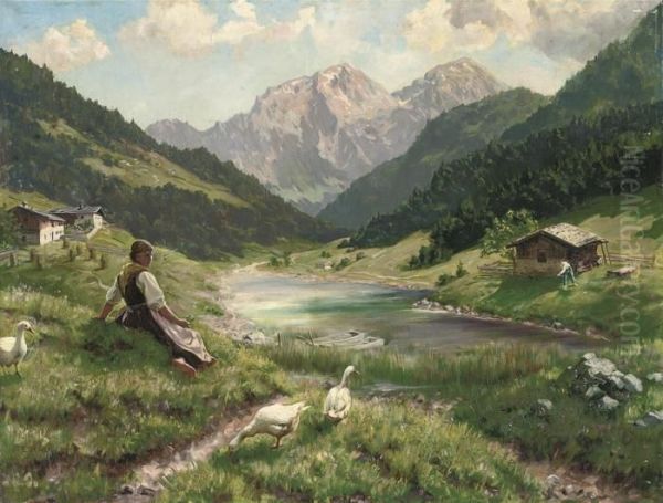 Summer In The Alps Oil Painting by Emil Rau