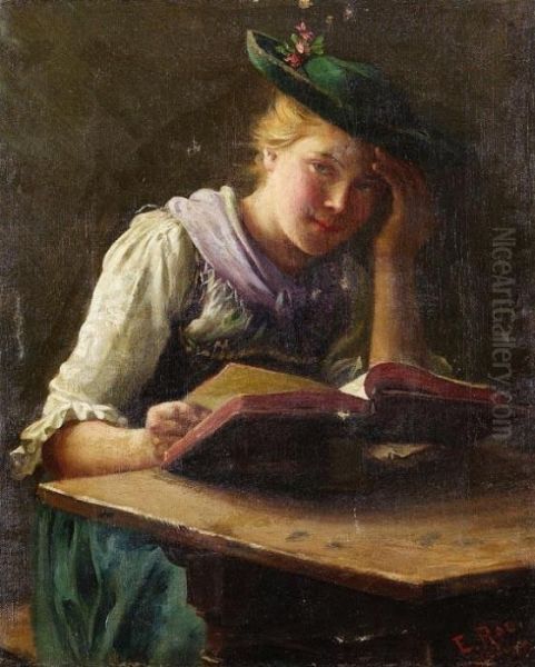 Junges Madchen In Tracht Beim Lesen Oil Painting by Emil Rau