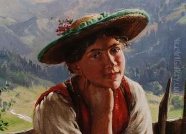 Junges Madchen In Tracht Im Gebirge Oil Painting by Emil Rau