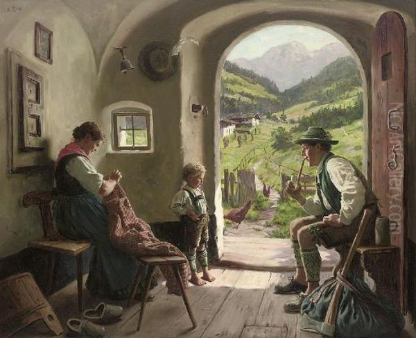 Family Time Oil Painting by Emil Rau