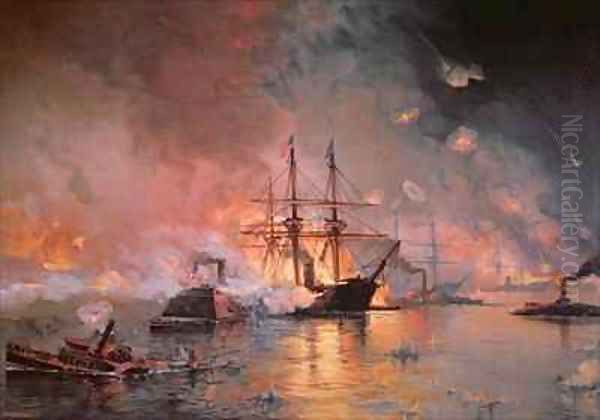 Capture of New Orleans by Union Flag Officer David G Farragut Oil Painting by Julian Oliver Davidson