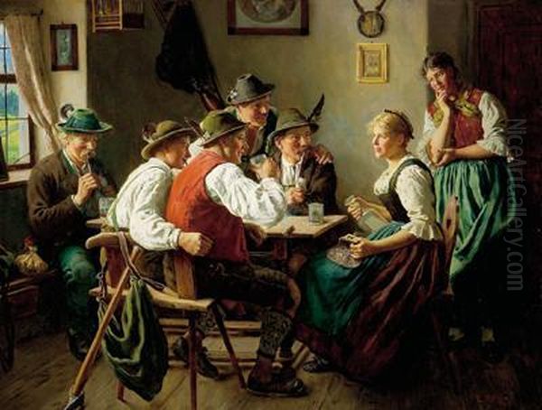 Una Bevuta In Allegra Compagnia Oil Painting by Emil Rau