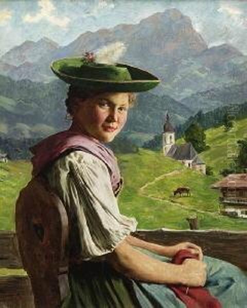 Dirndl Oil Painting by Emil Rau