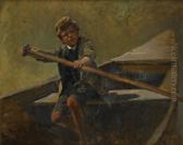 Pojke I Roddbat Oil Painting by Karl Raupp