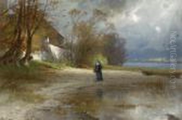 Nonne Am Ufer Der
 Fraueninsel. Oil Painting by Karl Raupp