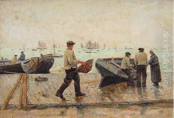 Retour De Peche A Grandcamp Oil Painting by Leon Gustave Ravanne