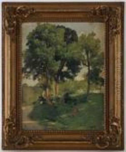 Paysage Fribourgeois Anime Oil Painting by Edouard John E. Ravel