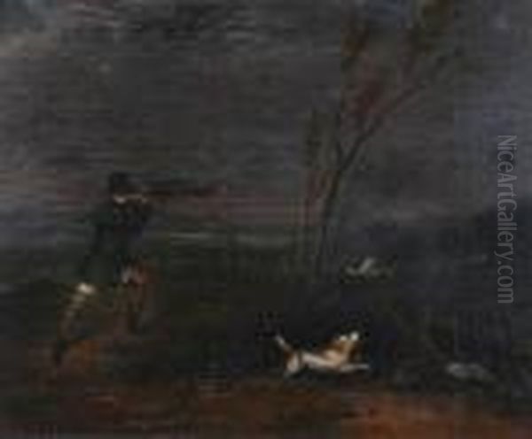 Woodcock Shooting; Setters On A Moor. Oil Painting by Samuel Raven