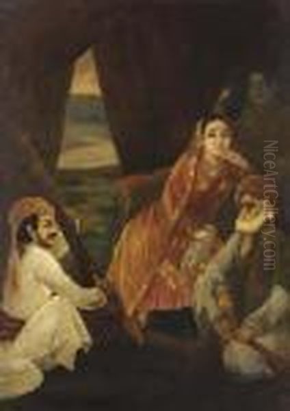 Court Scene Oil Painting by Raja Ravi Varma