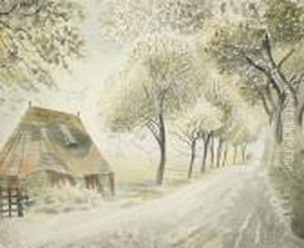 Road By An Airfield Oil Painting by Eric Ravilious