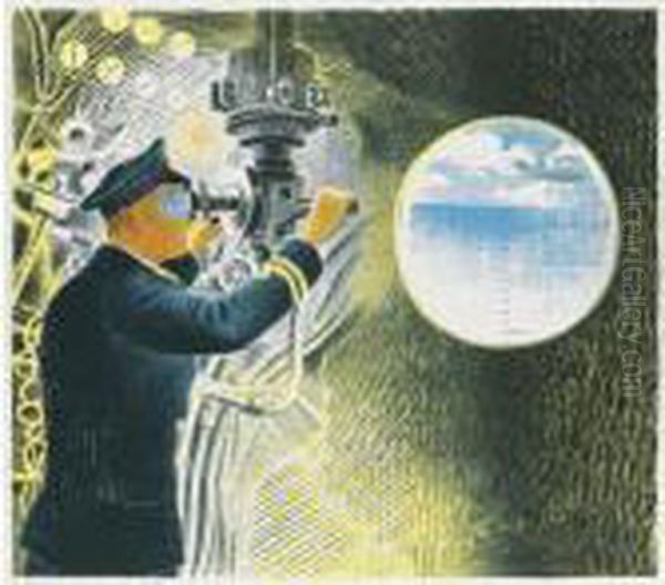 Submarines: Commander Of A Submarnine Looking Through Aperiscope Oil Painting by Eric Ravilious