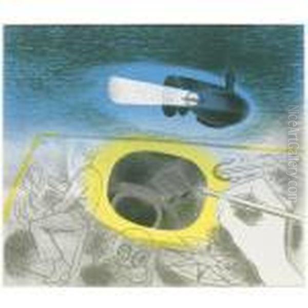 Submarine: Introductory Lithogaph Oil Painting by Eric Ravilious