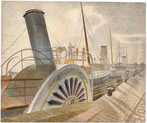 Paddle Steamer, Britannia, Bristol Quay Oil Painting by Eric Ravilious