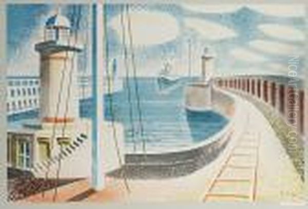 Newhaven Harbour Oil Painting by Eric Ravilious