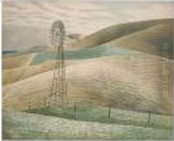 The Waterwheel Oil Painting by Eric Ravilious